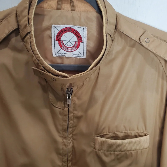 Vintage Compass Point Las Angeles Members Only Bomber Tan Jacket Sz XL - Picture 3 of 9